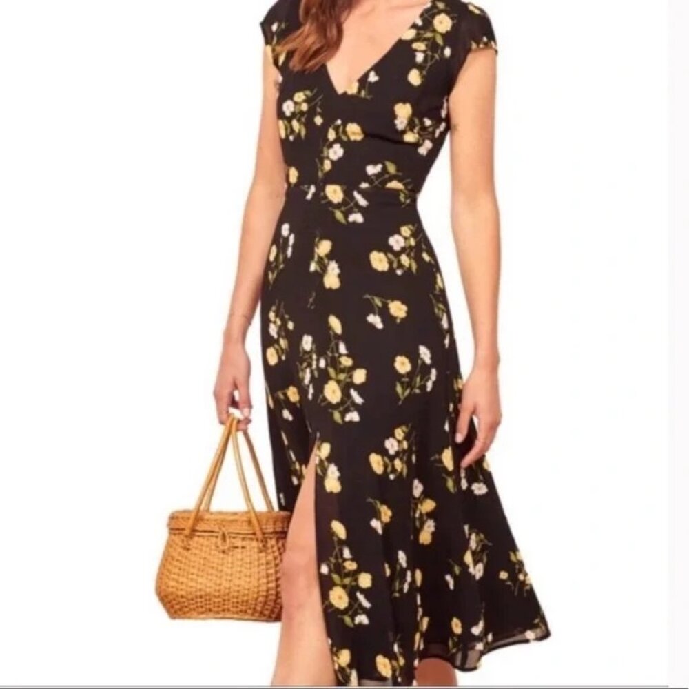 Reformation | Yellow Floral Print Midi Dress